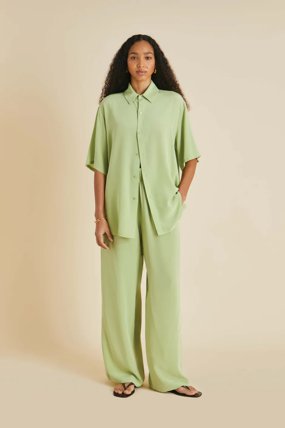 New Olivia von Halle Alabama Pajamasin Silk Crêpe de Chine Green