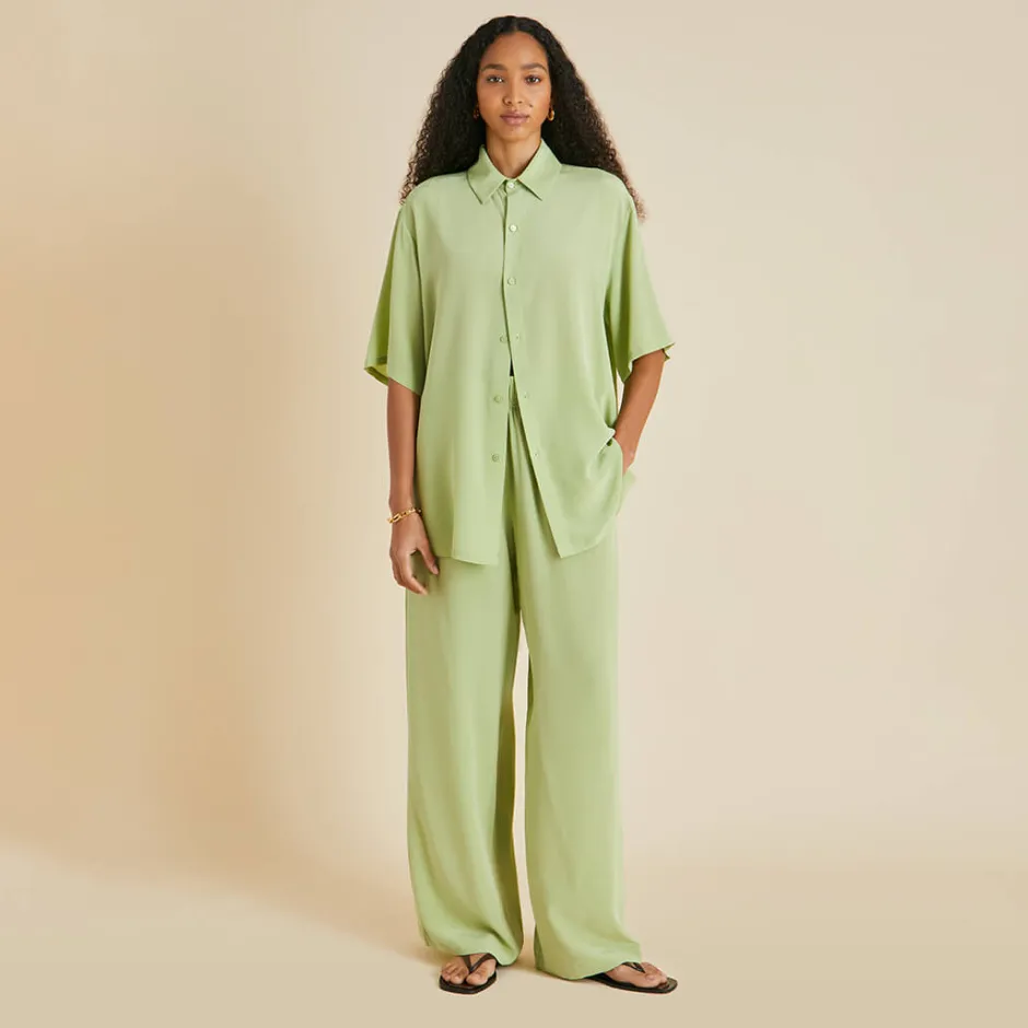 New Olivia von Halle Alabama Pajamasin Silk Crêpe de Chine Green