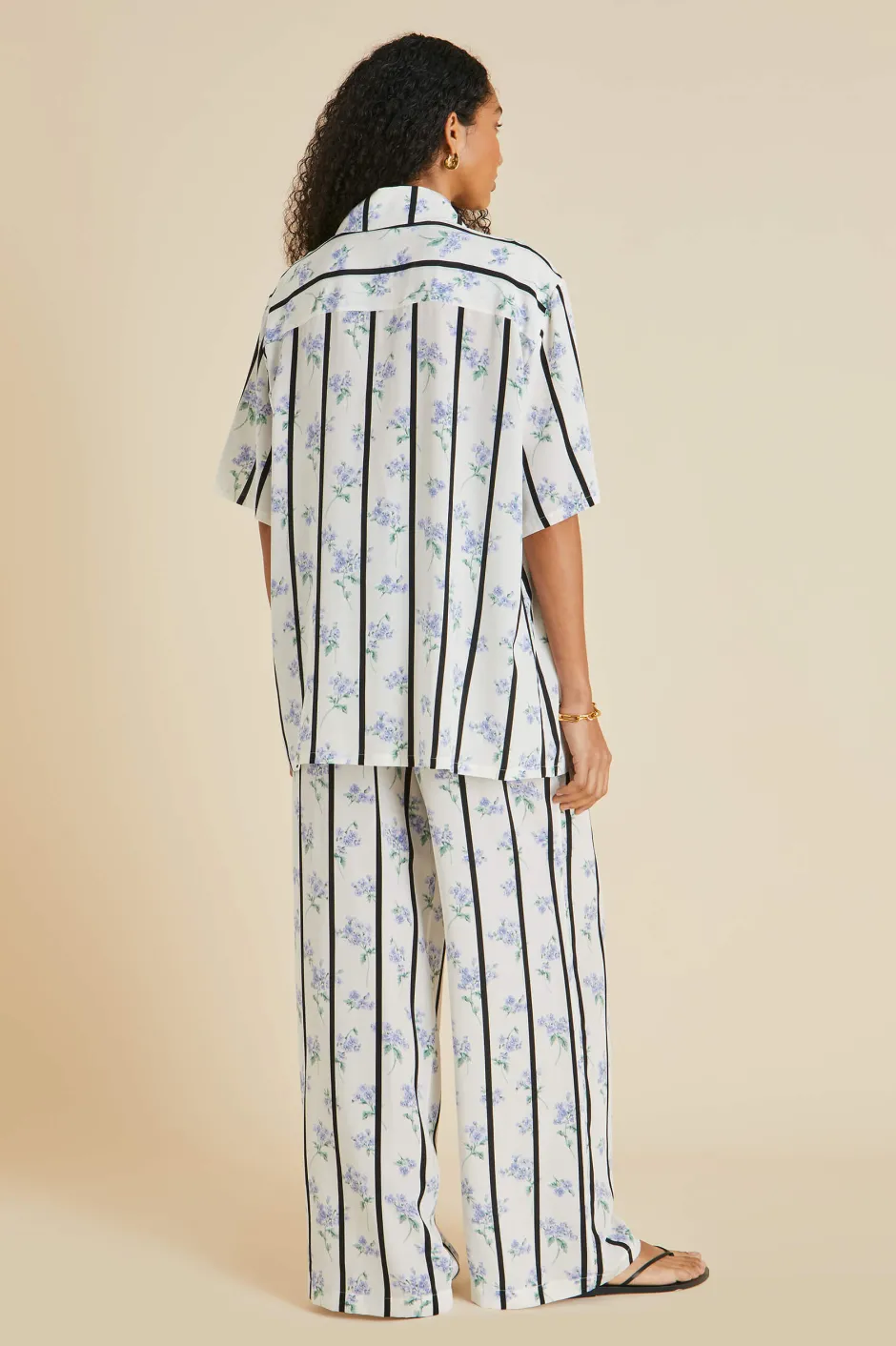Clearance Olivia von Halle Alabama Hypnos Stripe Pajamasin Silk Crêpe de Chine Ivory