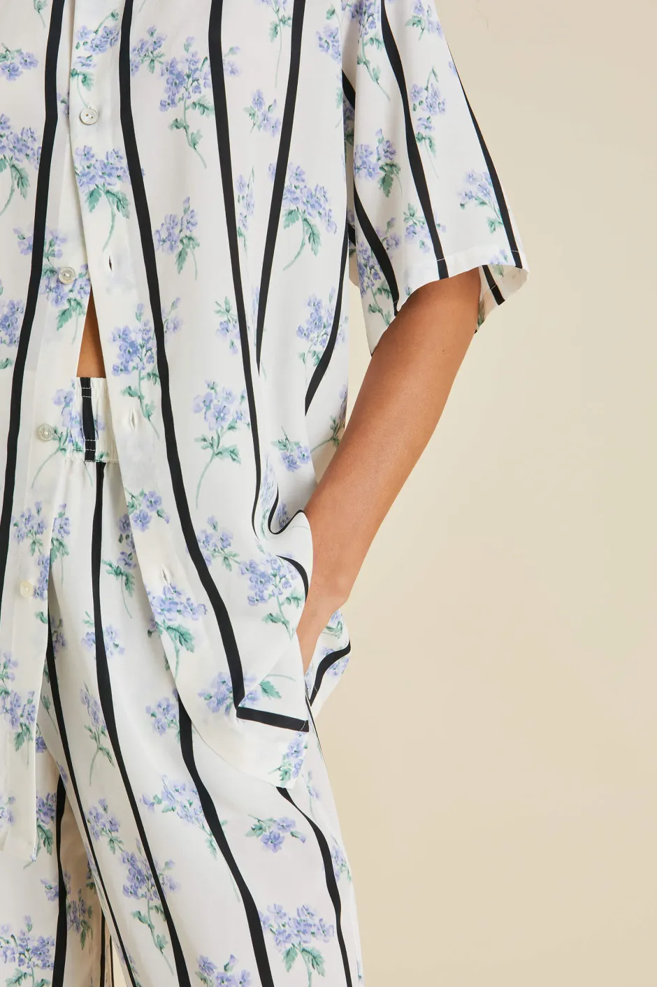 Clearance Olivia von Halle Alabama Hypnos Stripe Pajamasin Silk Crêpe de Chine Ivory