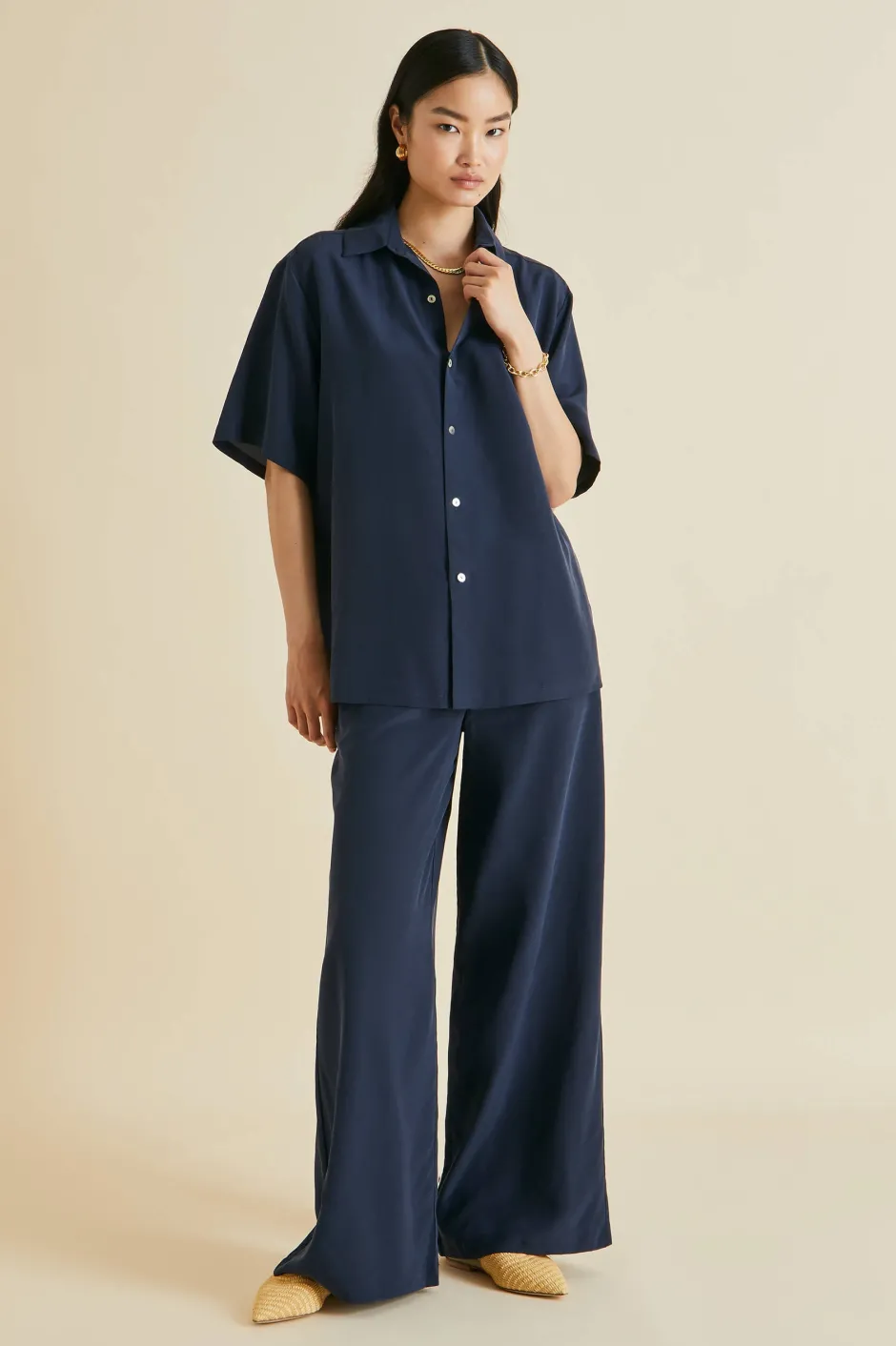 Sale Olivia von Halle Alabama Navy Pajamasin Silk Crêpe de Chine