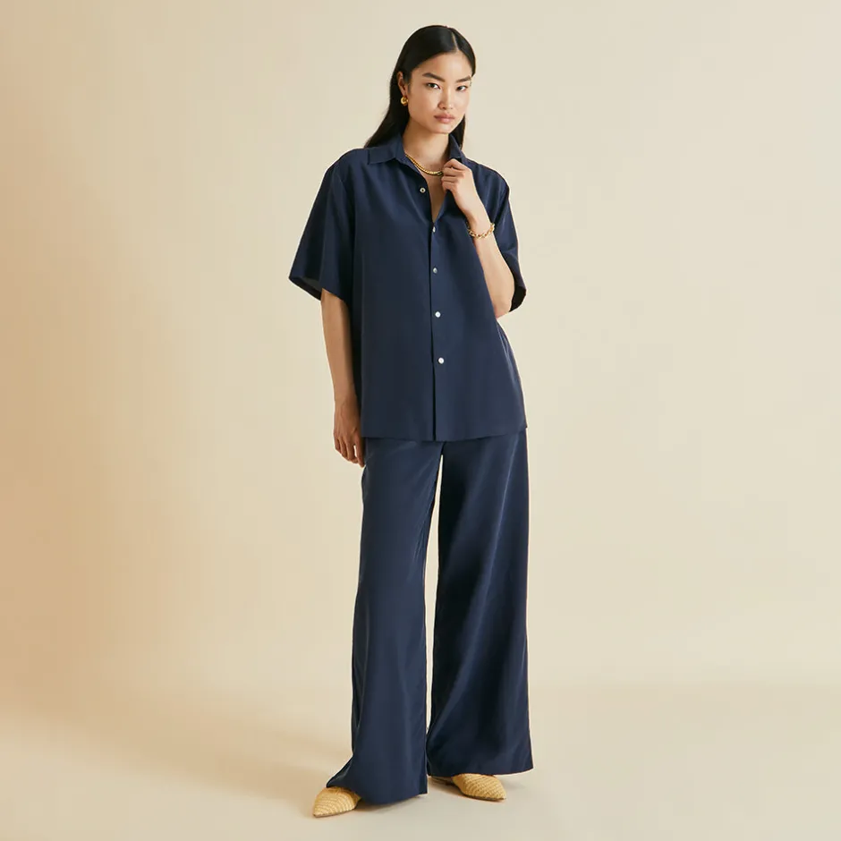 Sale Olivia von Halle Alabama Navy Pajamasin Silk Crêpe de Chine