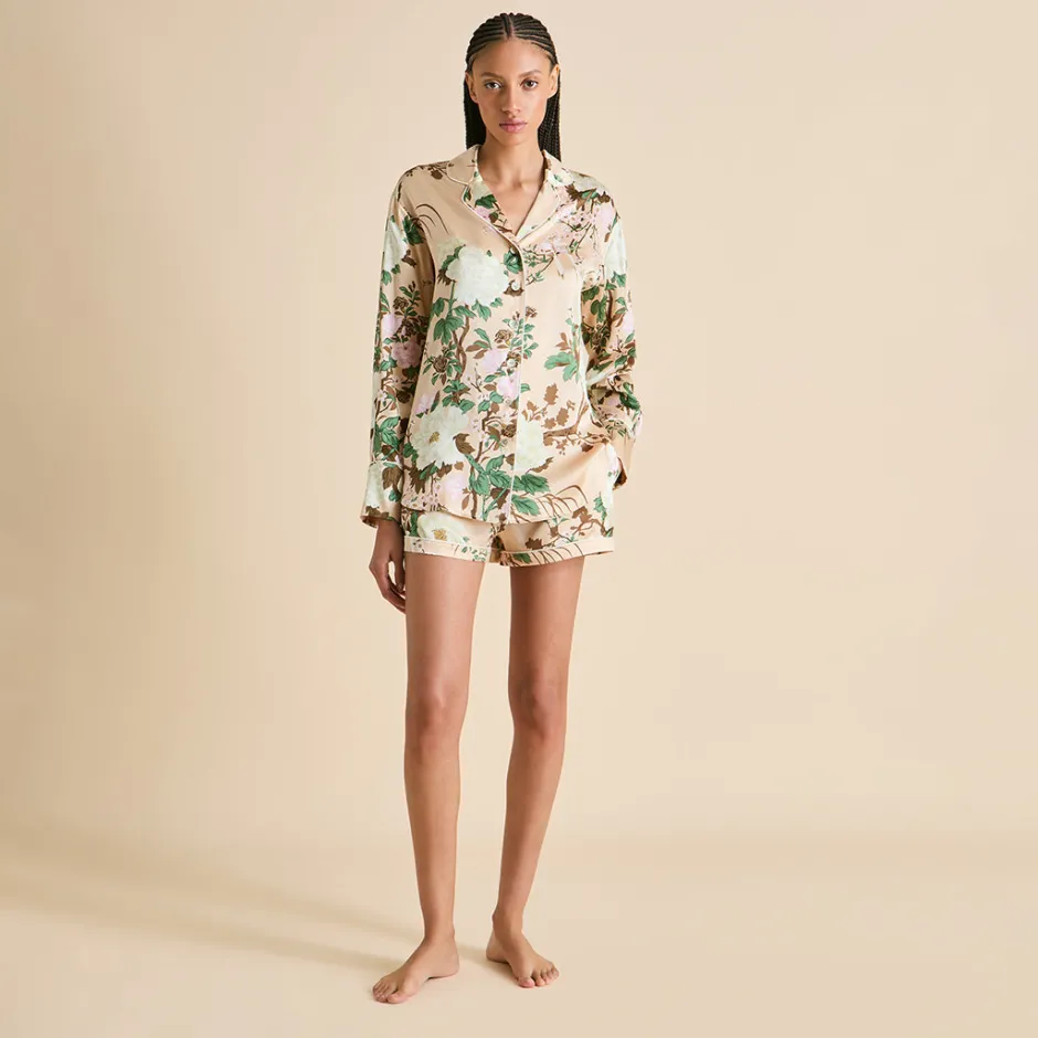 Best Olivia von Halle Alba Tirtoff Floral Pajamasin Silk Satin Cream