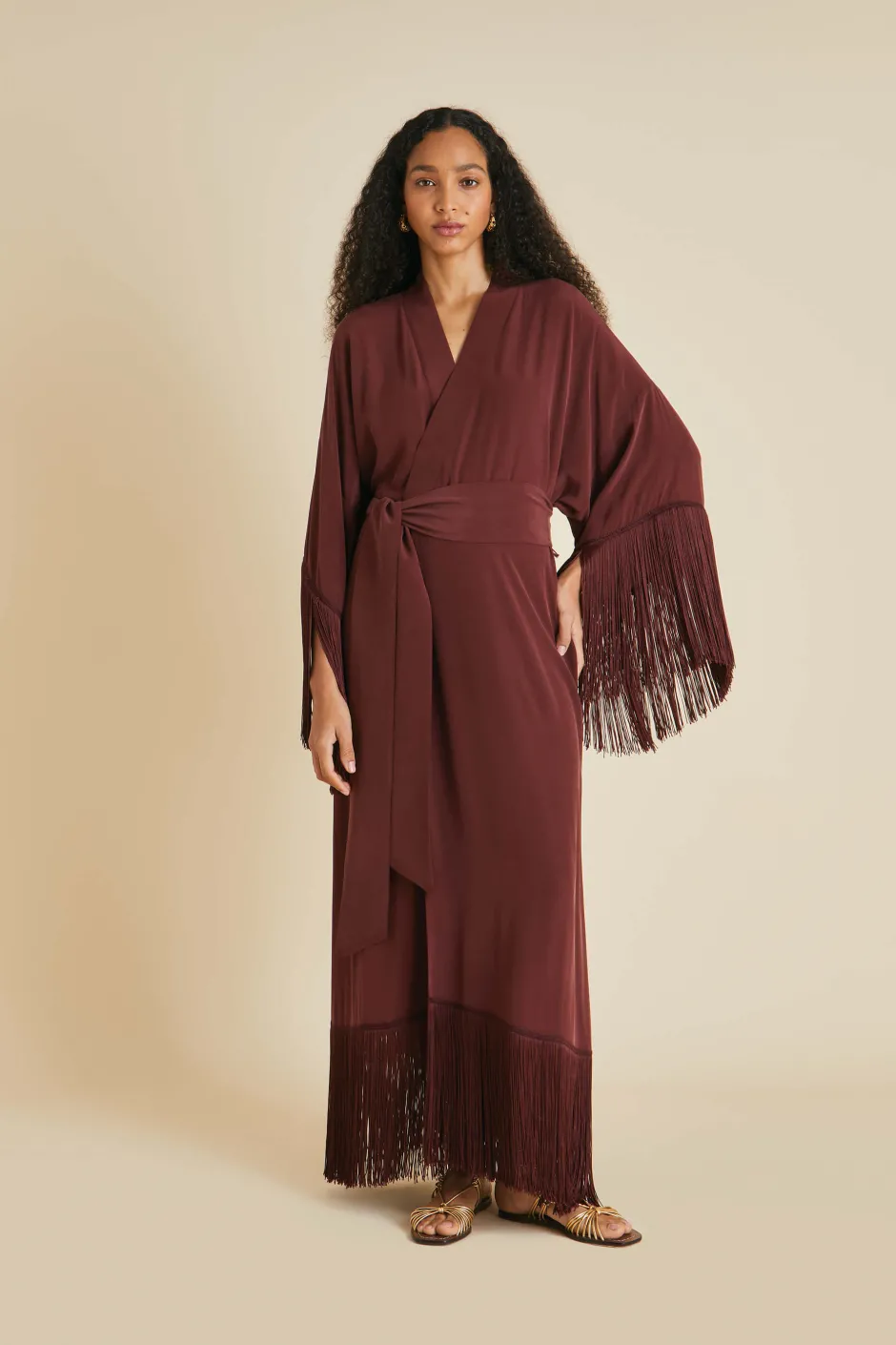 Discount Olivia von Halle Amina Fringed Robein Silk Crêpe de Chine Burgundy