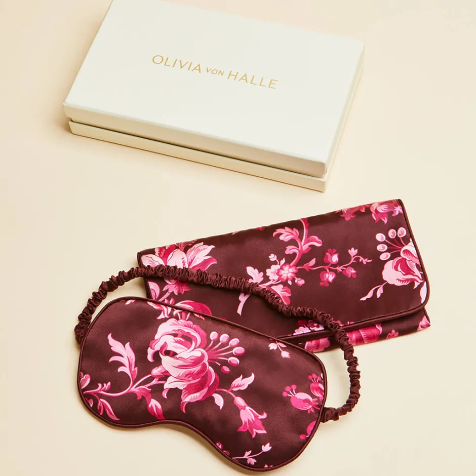 Best Olivia von Halle Audrey Aphrodite Floral Eye Maskin Silk Satin Burgundy