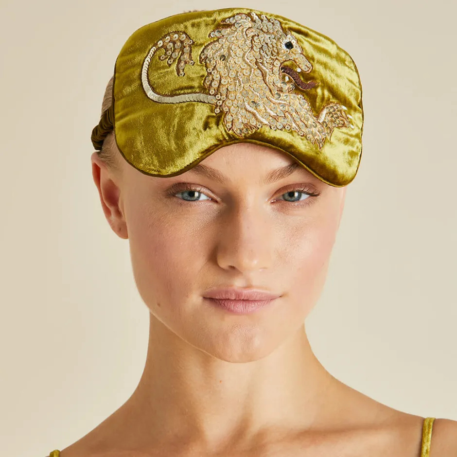 New Olivia von Halle Audrey August Gold Embellished Eye Maskin Silk Velvet