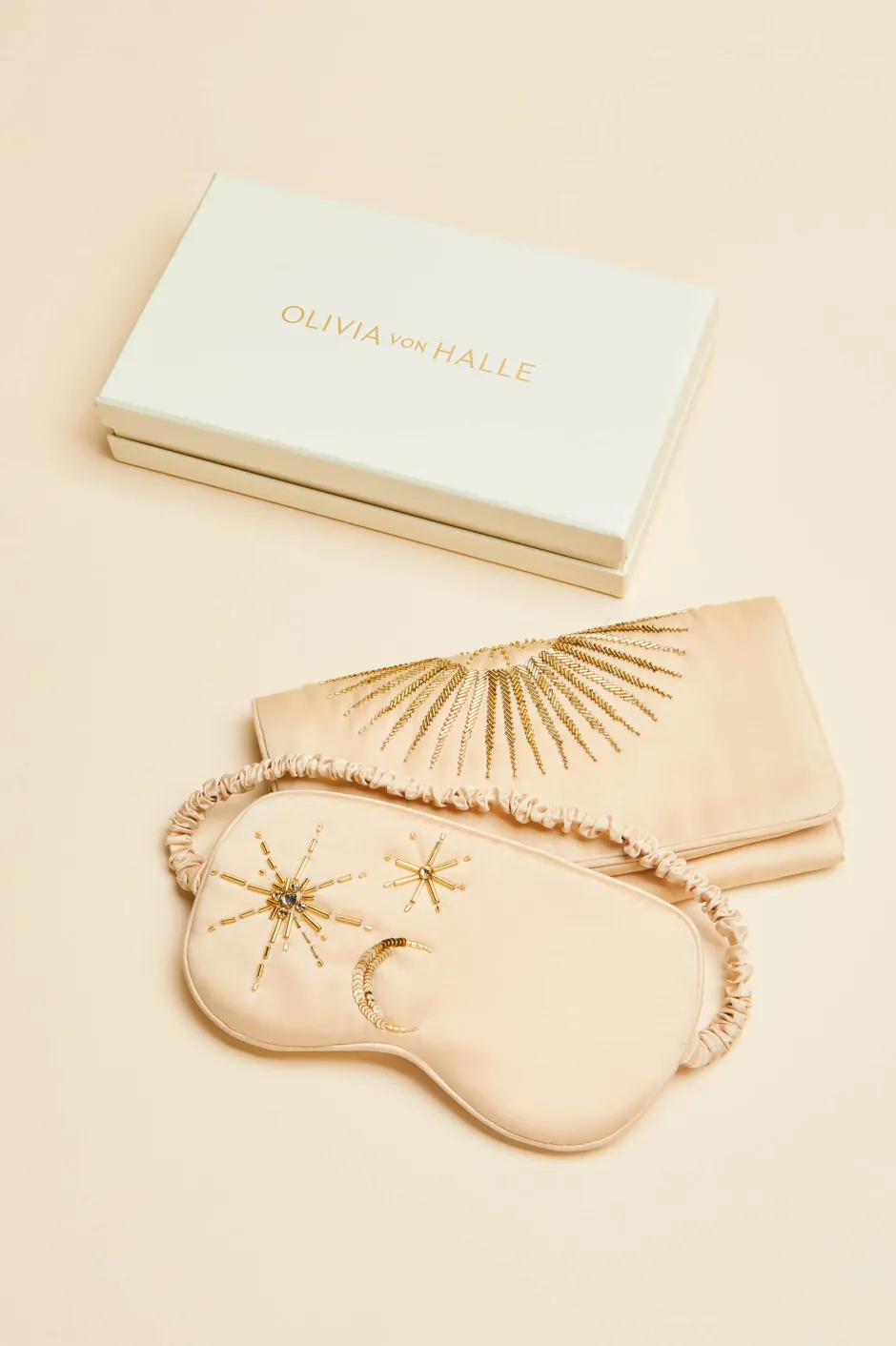 Best Olivia von Halle Audrey Celestine Caramel Embellished Eye Maskin Sandwashed Silk