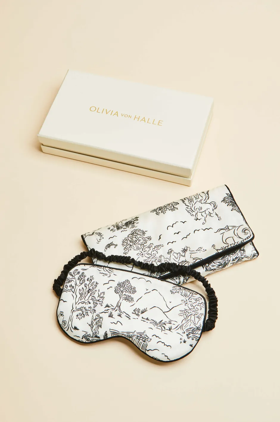 Flash Sale Olivia von Halle Audrey Dioscuri Toile de Jouy Eye Maskin Silk Satin Ivory