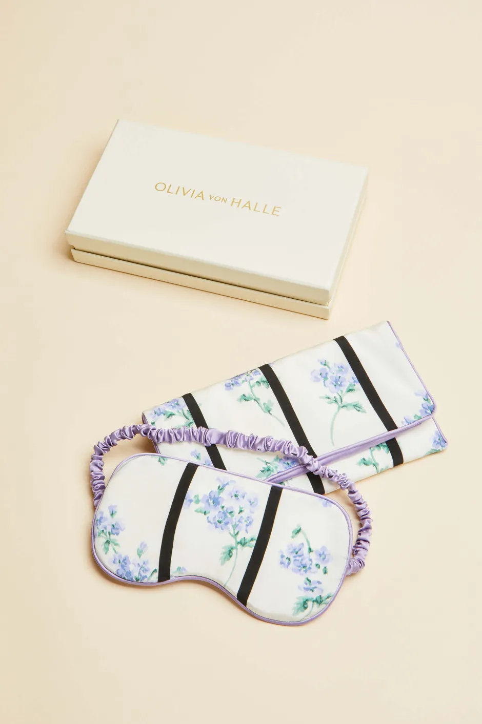 Store Olivia von Halle Audrey Hypnos Ivory Stripe Eye Maskin Silk Crêpe de Chine