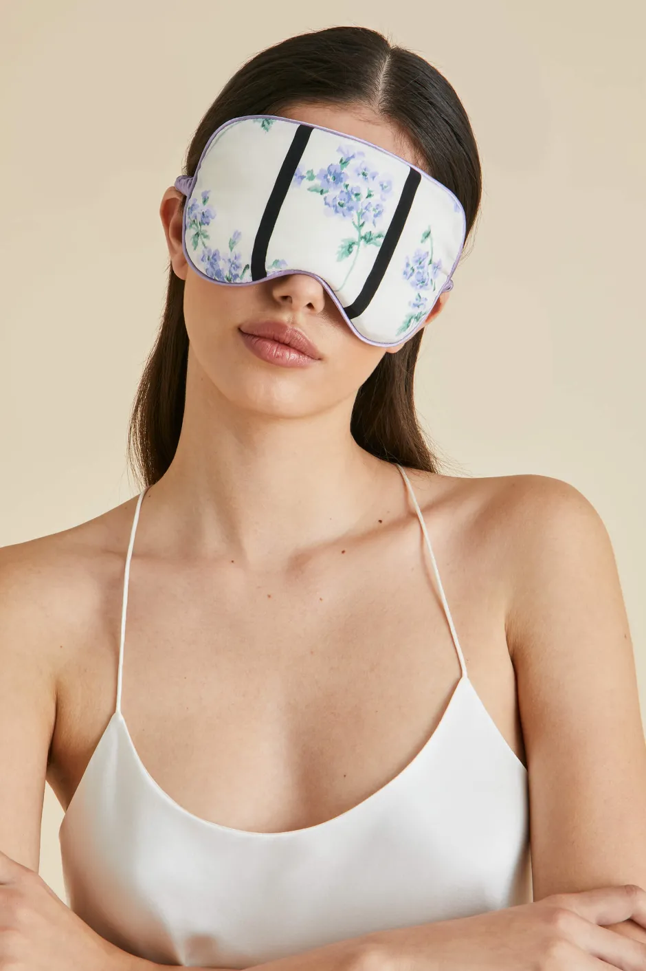 Store Olivia von Halle Audrey Hypnos Ivory Stripe Eye Maskin Silk Crêpe de Chine
