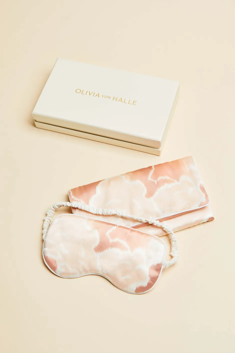 New Olivia von Halle Audrey Icarus Cloud Eye Maskin Silk Satin Peach