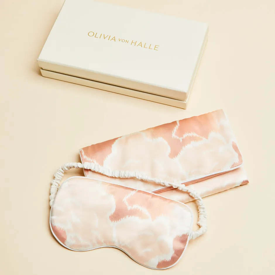 New Olivia von Halle Audrey Icarus Cloud Eye Maskin Silk Satin Peach