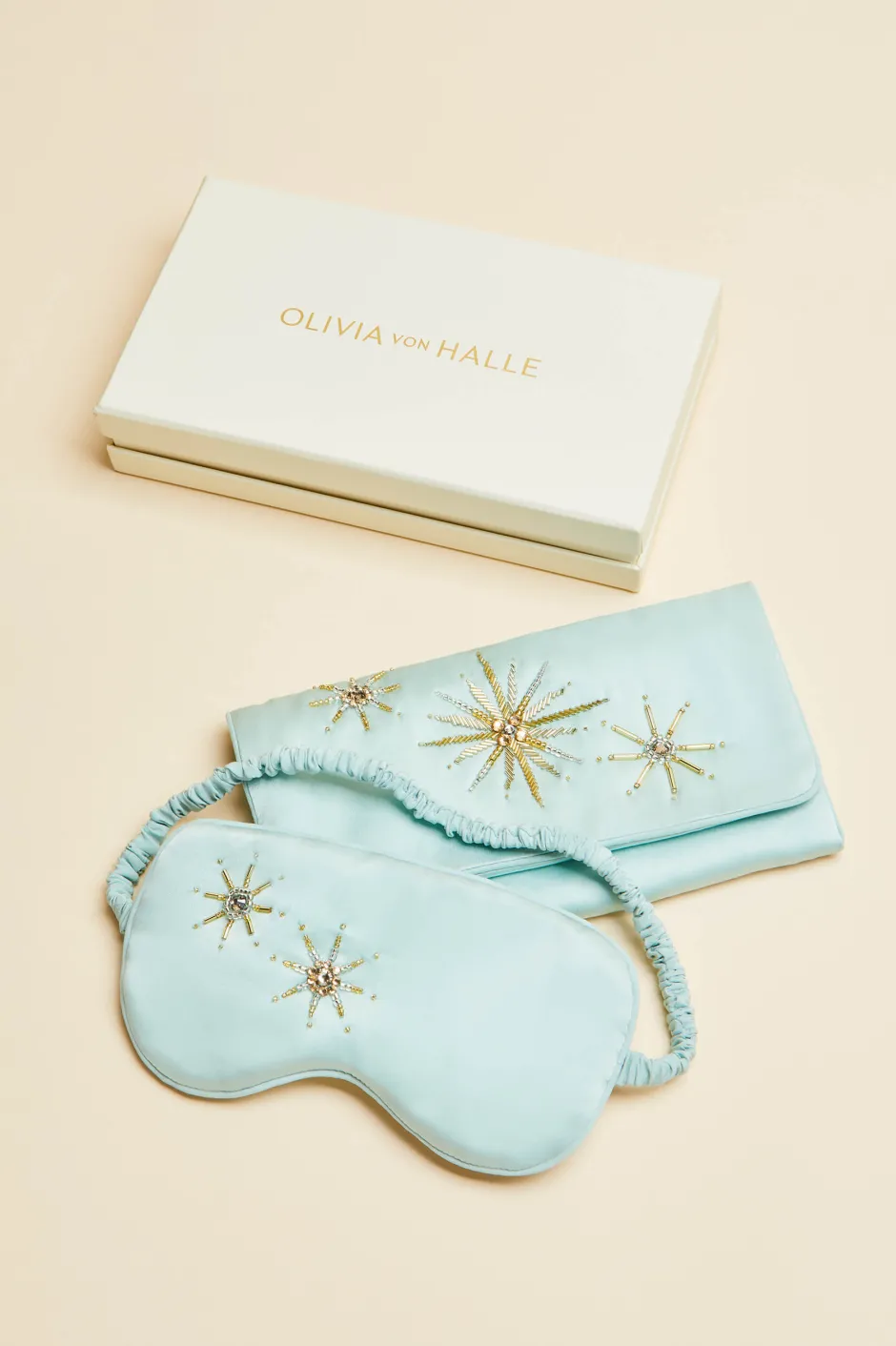 Outlet Olivia von Halle Audrey Incantation Blue Embellished Eye Maskin Sandwashed Silk