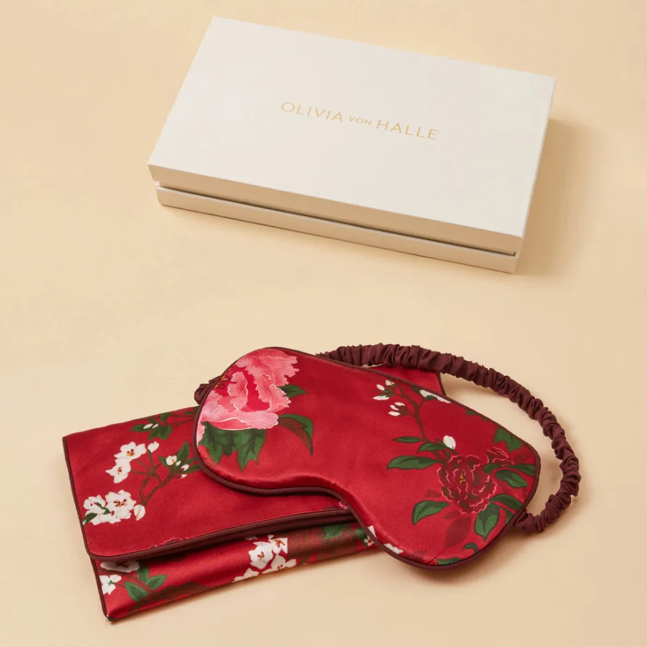 Online Olivia von Halle Audrey Tardieu Floral Eye Maskin Silk Satin Red