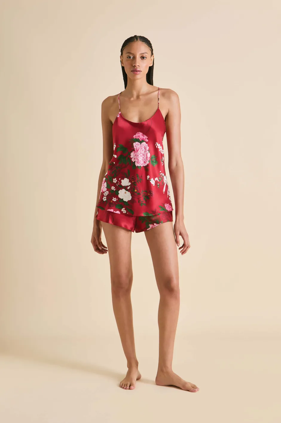 Online Olivia von Halle Bella Tardieu Floral Camisole Setin Silk Satin Red