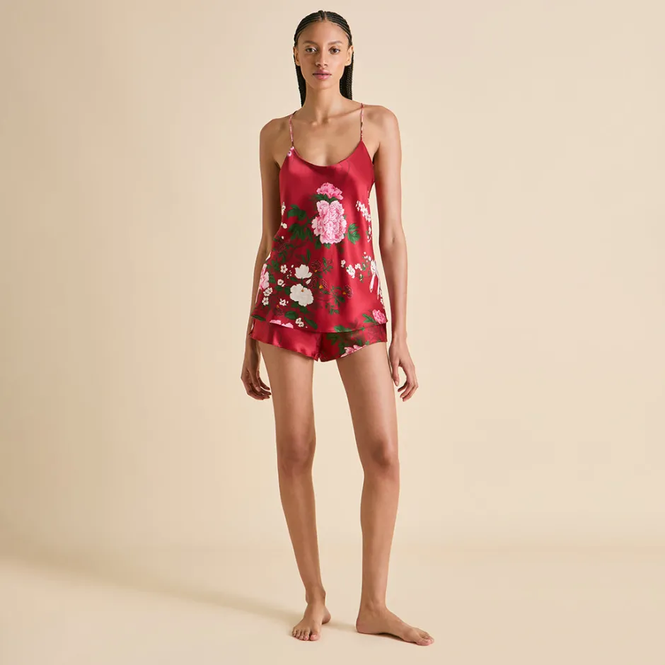 Online Olivia von Halle Bella Tardieu Floral Camisole Setin Silk Satin Red