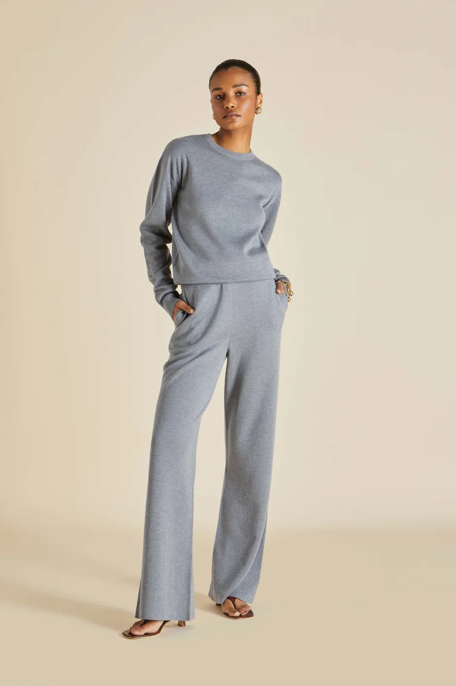 Sale Olivia von Halle Carmel London Tracksuitin Silk-Cashmere Gray