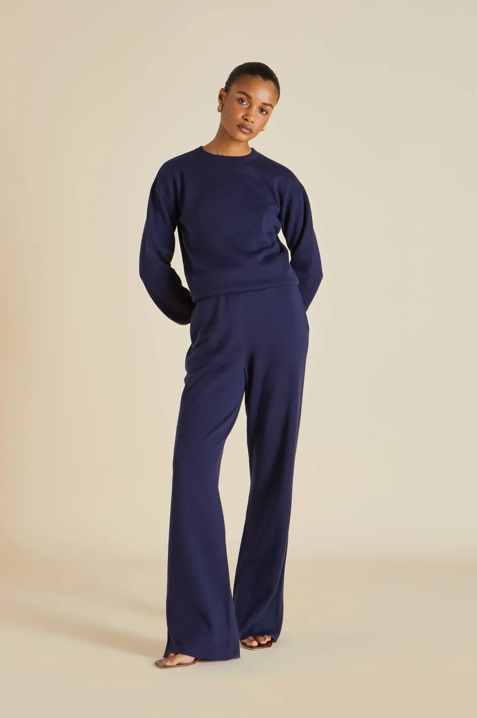 New Olivia von Halle Carmel Paris Tracksuitin Silk-Cashmere Navy