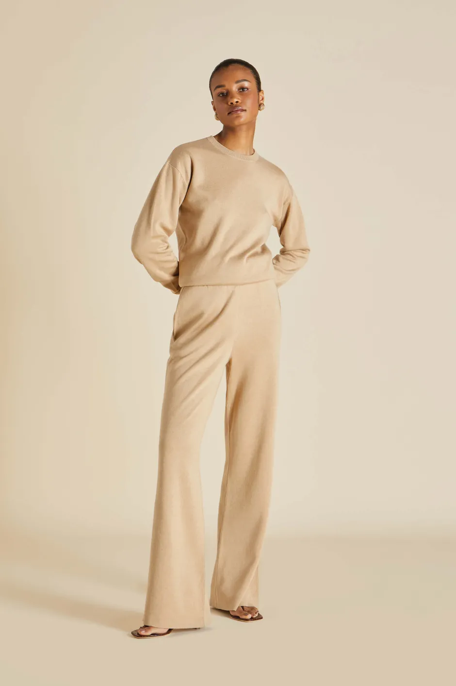 Store Olivia von Halle Carmel Shanghai Tracksuitin Silk-Cashmere Beige