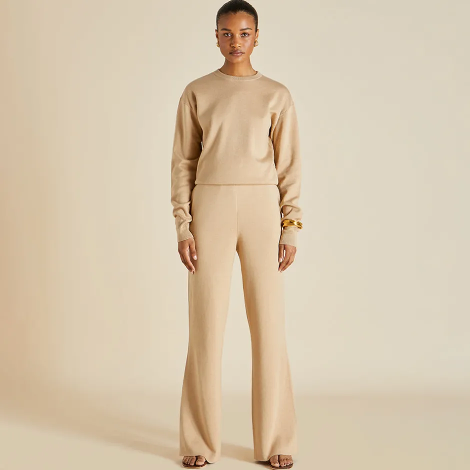 Store Olivia von Halle Carmel Shanghai Tracksuitin Silk-Cashmere Beige