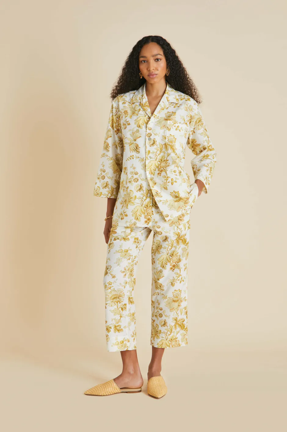 Fashion Olivia von Halle Casablanca Aegeus Floral Pajamasin Cotton-Silk Yellow