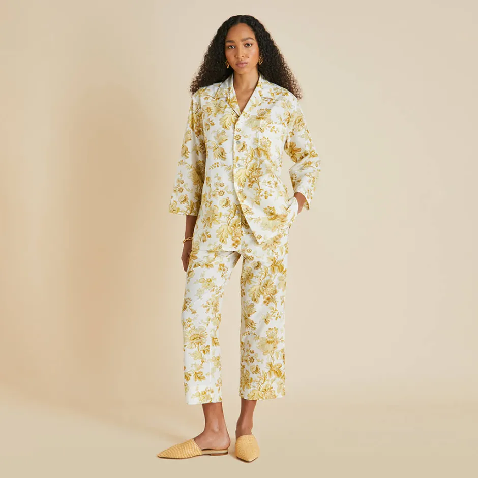 Fashion Olivia von Halle Casablanca Aegeus Floral Pajamasin Cotton-Silk Yellow