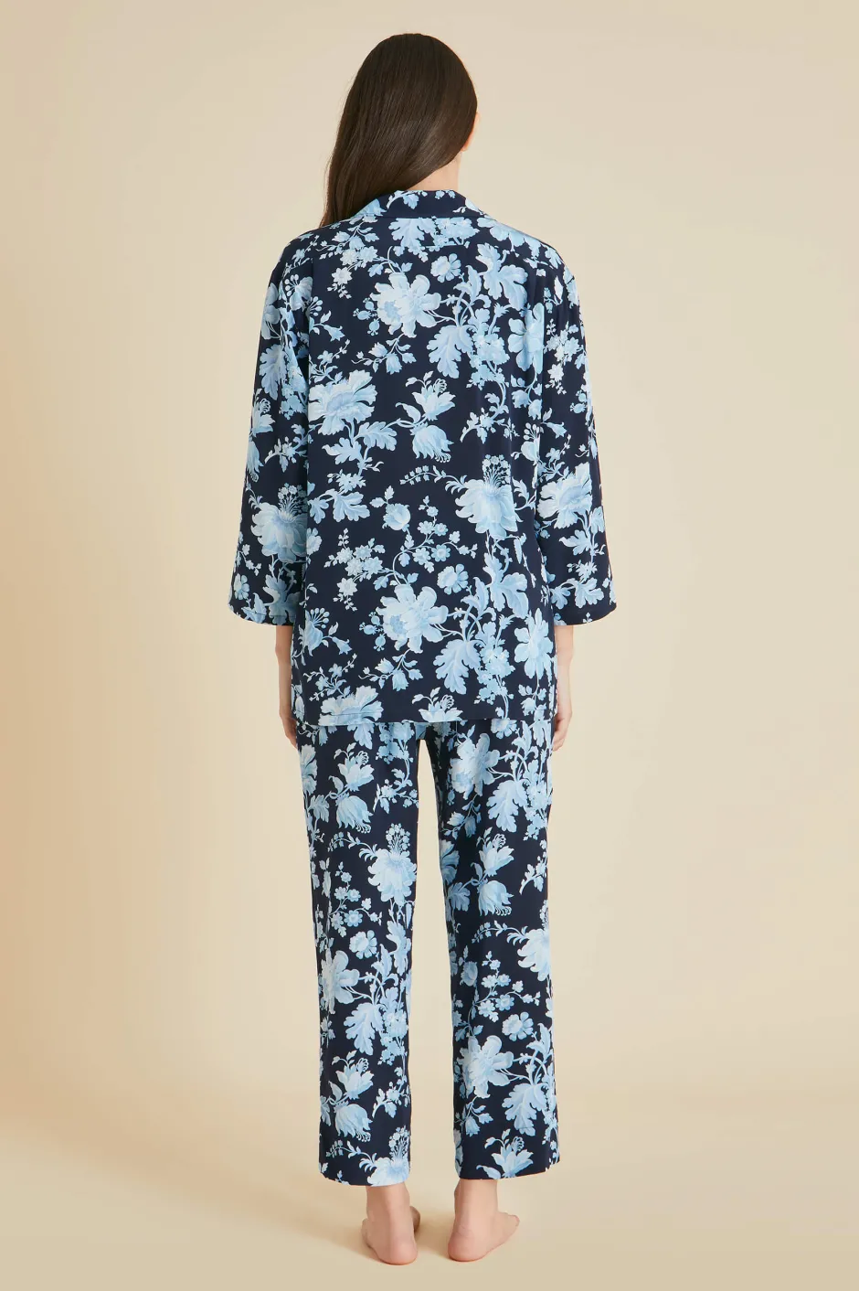 Shop Olivia von Halle Casablanca Alcides Floral Pajamasin Silk Crêpe de Chine Blue