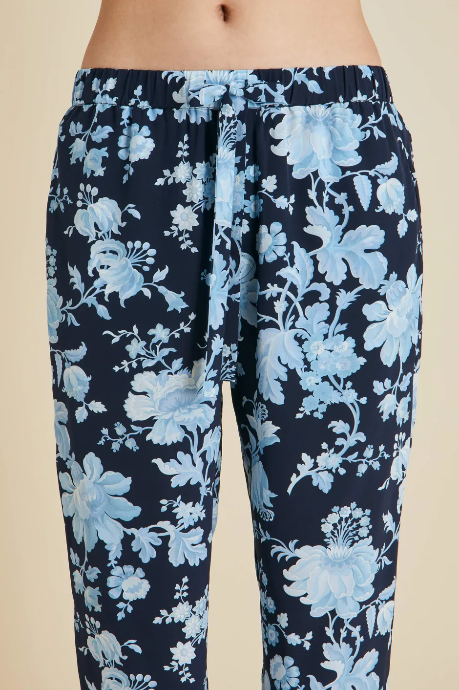 Shop Olivia von Halle Casablanca Alcides Floral Pajamasin Silk Crêpe de Chine Blue