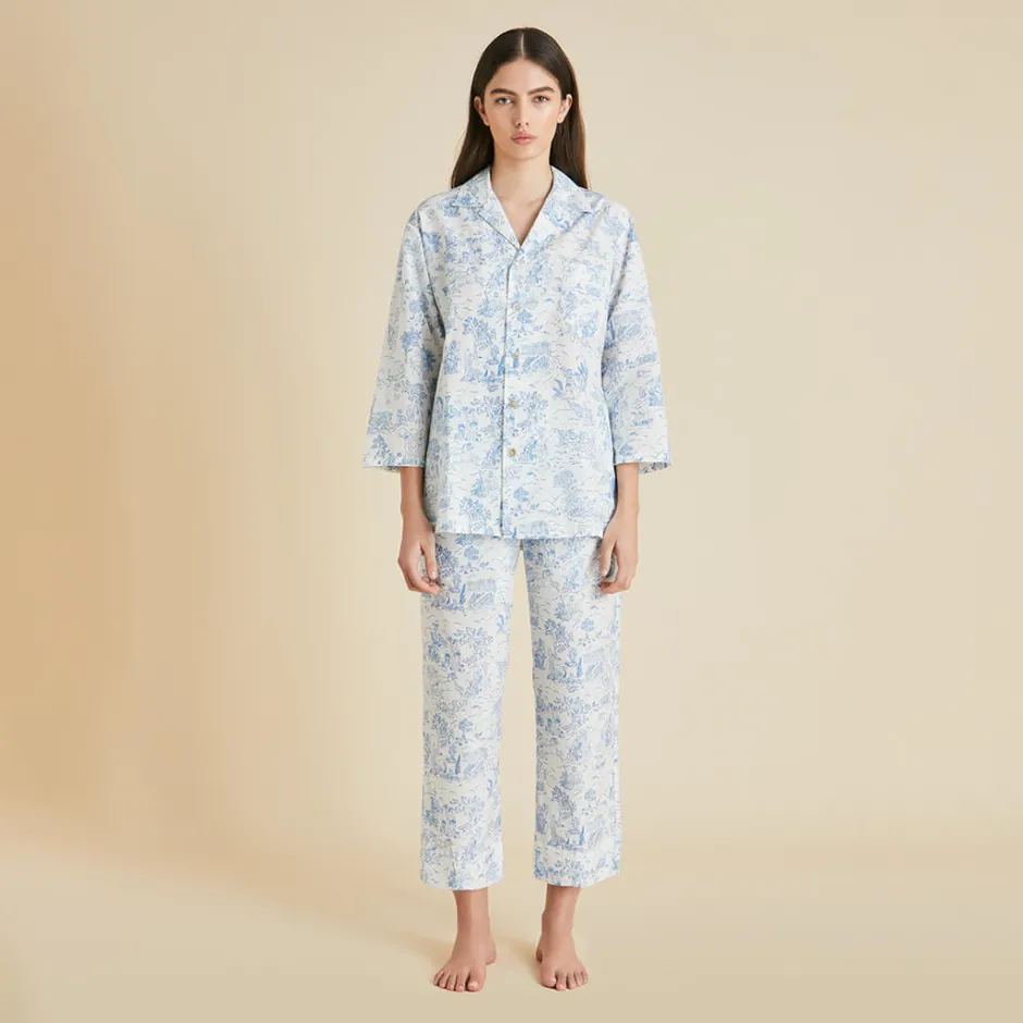 Flash Sale Olivia von Halle Casablanca Eros Toile de Jouy Pajamasin Cotton-Silk Ivory