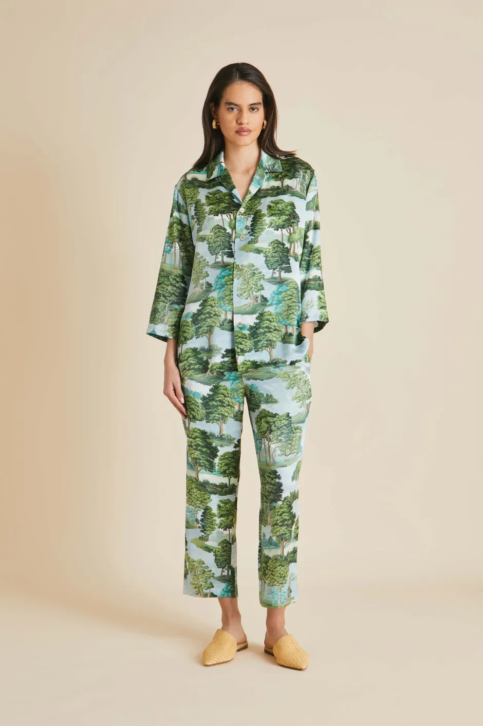 Outlet Olivia von Halle Casablanca Hyde Park Pajamasin Silk Satin Green