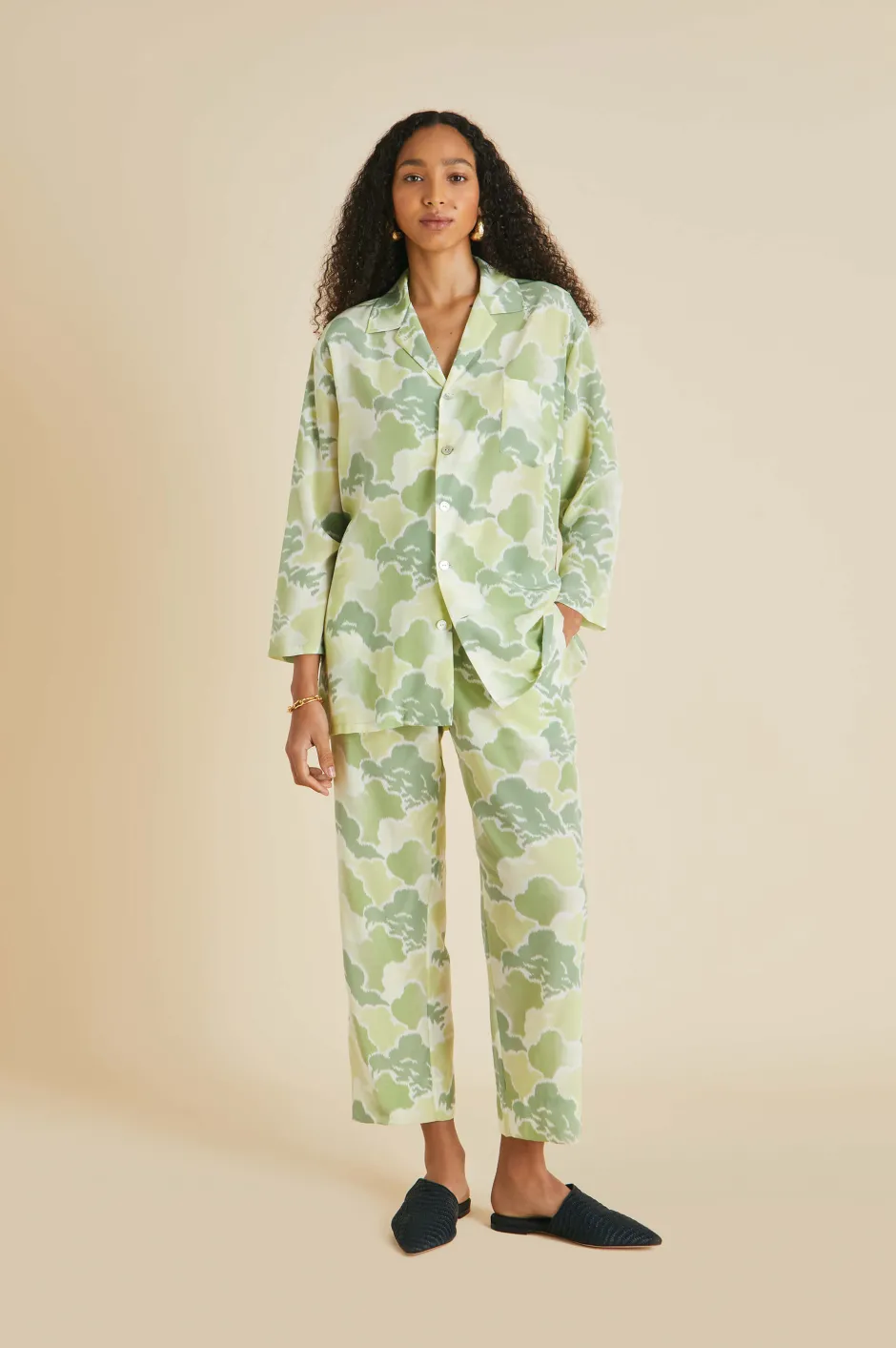 Hot Olivia von Halle Casablanca Luna Cloud Pajamasin Silk Crêpe de Chine Green