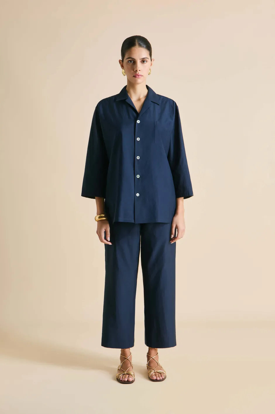 Cheap Olivia von Halle Casablanca Pajamasin Cotton-Silk Navy