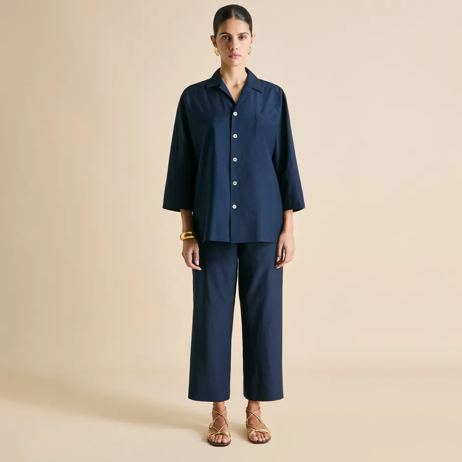 Cheap Olivia von Halle Casablanca Pajamasin Cotton-Silk Navy