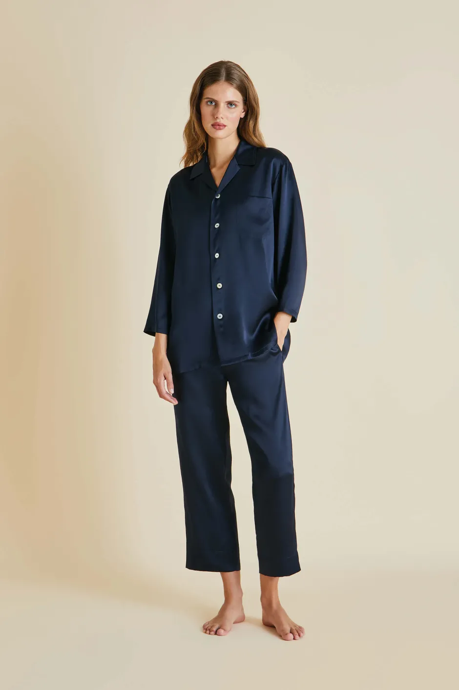 Shop Olivia von Halle Casablanca Pyjamasin Silk Satin Navy