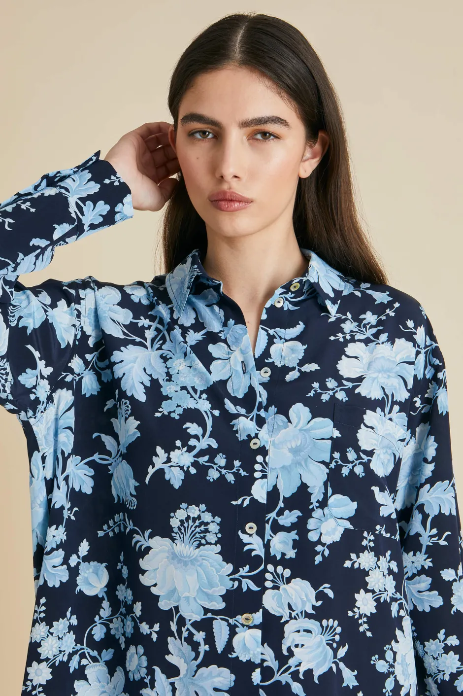 Best Olivia von Halle Celeste Alcides Floral Nightshirtin Silk Crêpe de Chine Blue