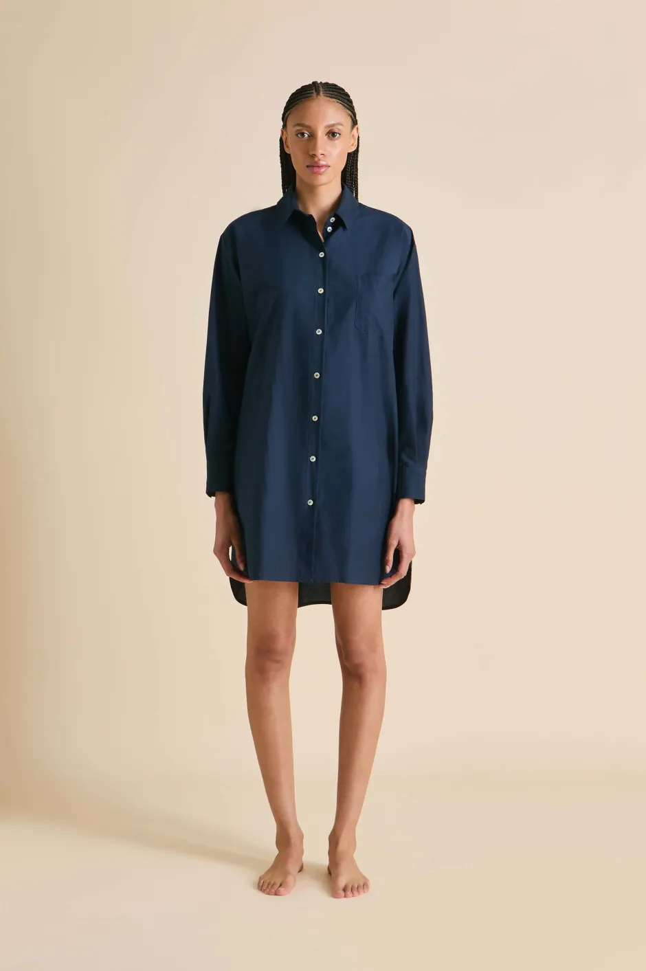 Store Olivia von Halle Celeste Nightshirtin Cotton-Silk Navy