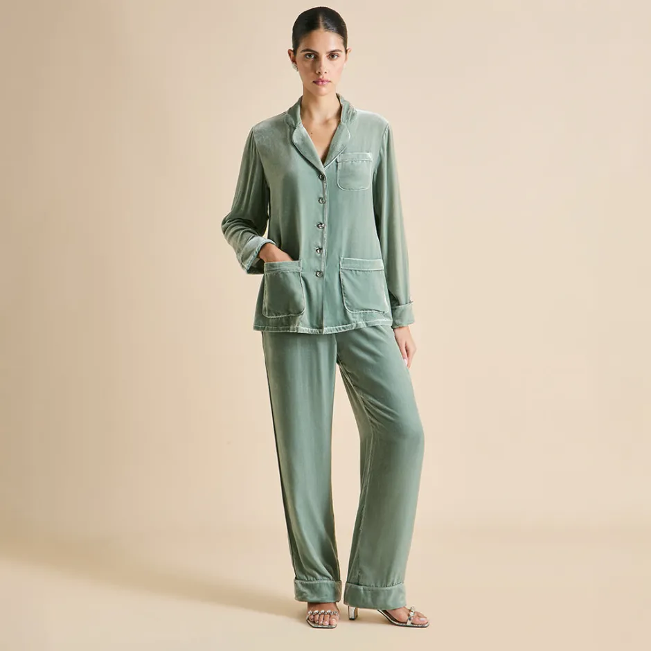 Sale Olivia von Halle Coco Ash Pajamasin Silk Velvet Green