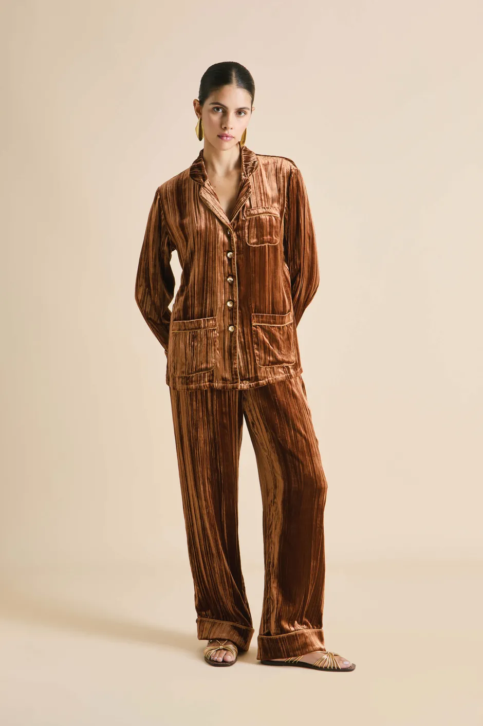 Store Olivia von Halle Coco Coin Bronze Pajamasin Silk Velvet Gold