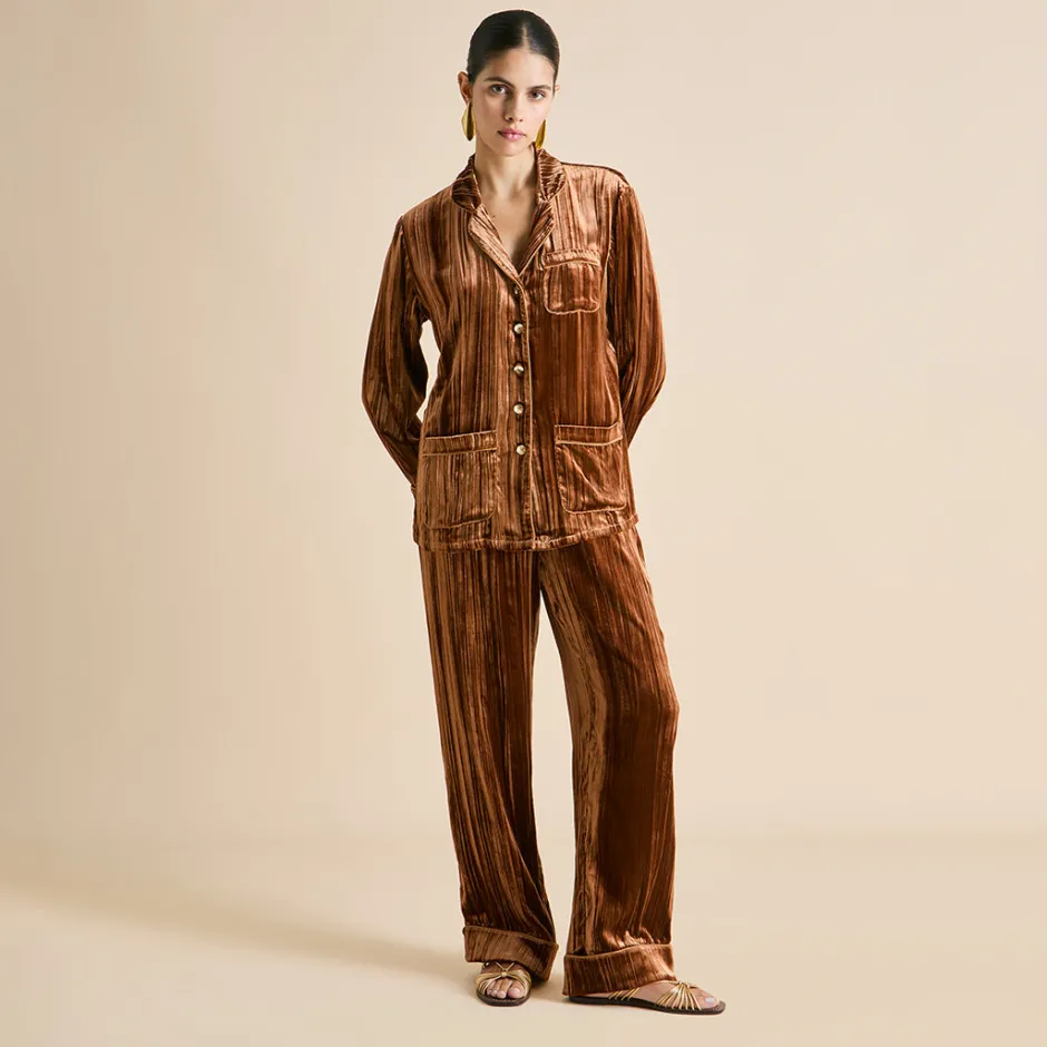 Store Olivia von Halle Coco Coin Bronze Pajamasin Silk Velvet Gold