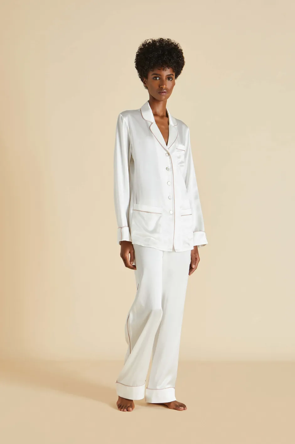 Online Olivia von Halle Coco Oyster Pajamasin Silk Satin Ivory