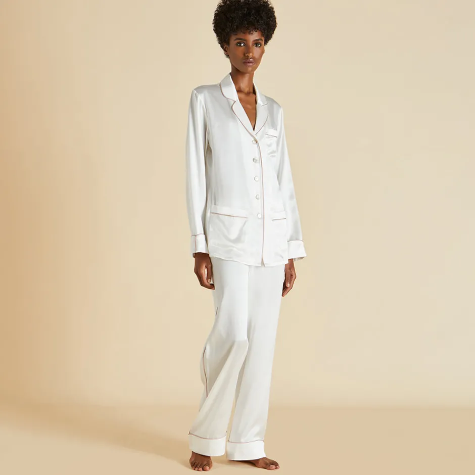 Online Olivia von Halle Coco Oyster Pajamasin Silk Satin Ivory