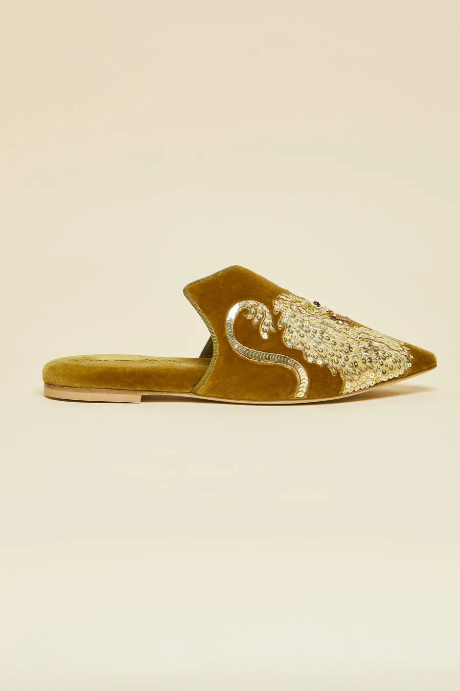 Cheap Olivia von Halle Contessa August Gold Embellished Slippersin Silk Velvet