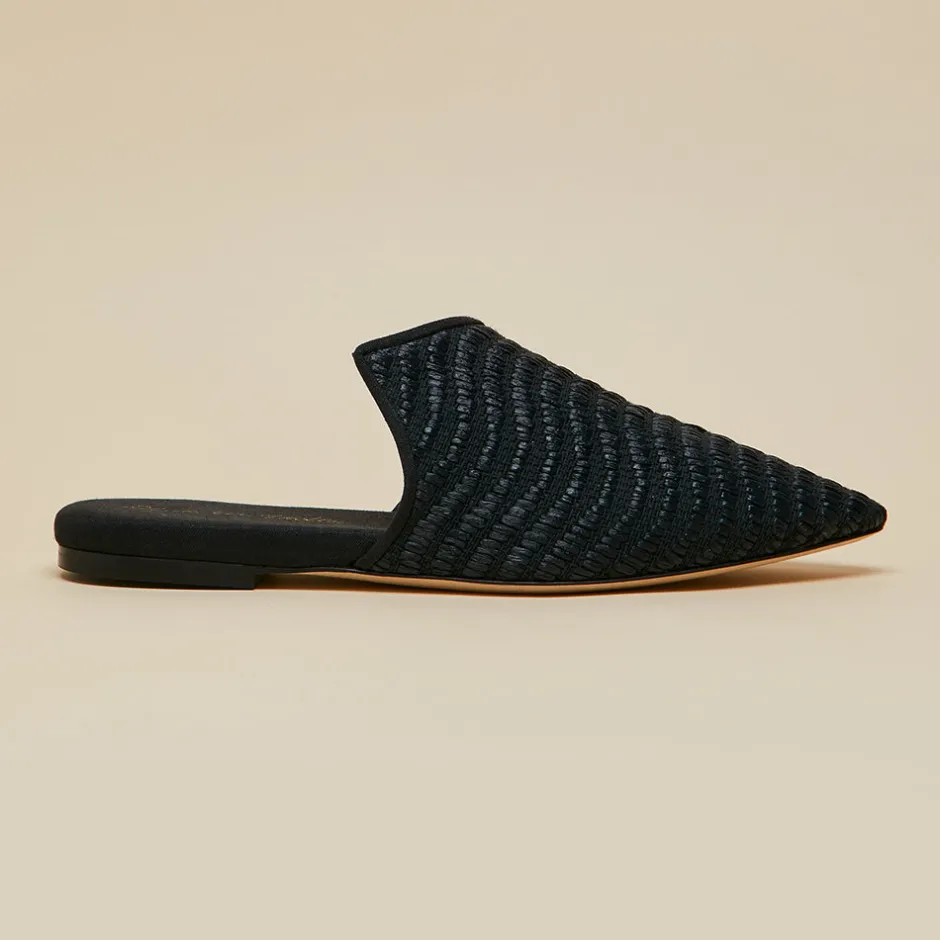 Sale Olivia von Halle Contessa Casati Black Slippersin Raffia