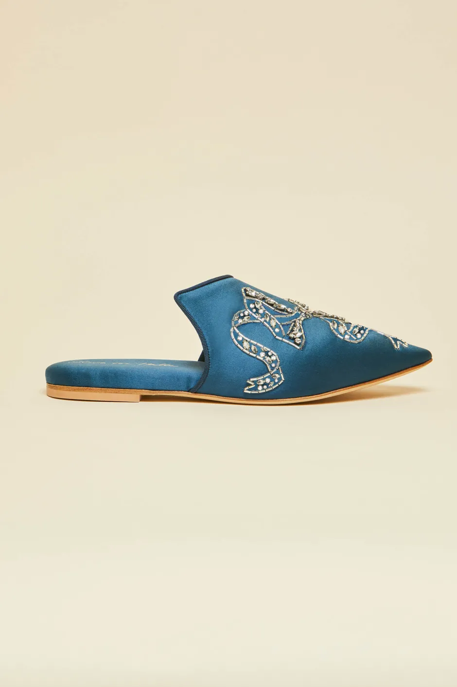 Flash Sale Olivia von Halle Contessa Grace Blue Embellished Slippersin Silk Satin