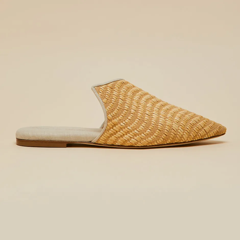 Sale Olivia von Halle Contessa Roscoe Beige Slippersin Raffia