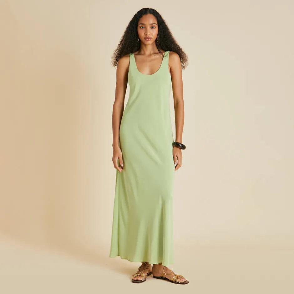 Store Olivia von Halle Dali Slip Dressin Silk Crêpe de Chine Green