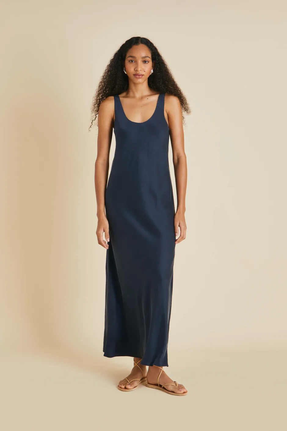 New Olivia von Halle Dali Slip Dressin Sandwashed Silk Navy