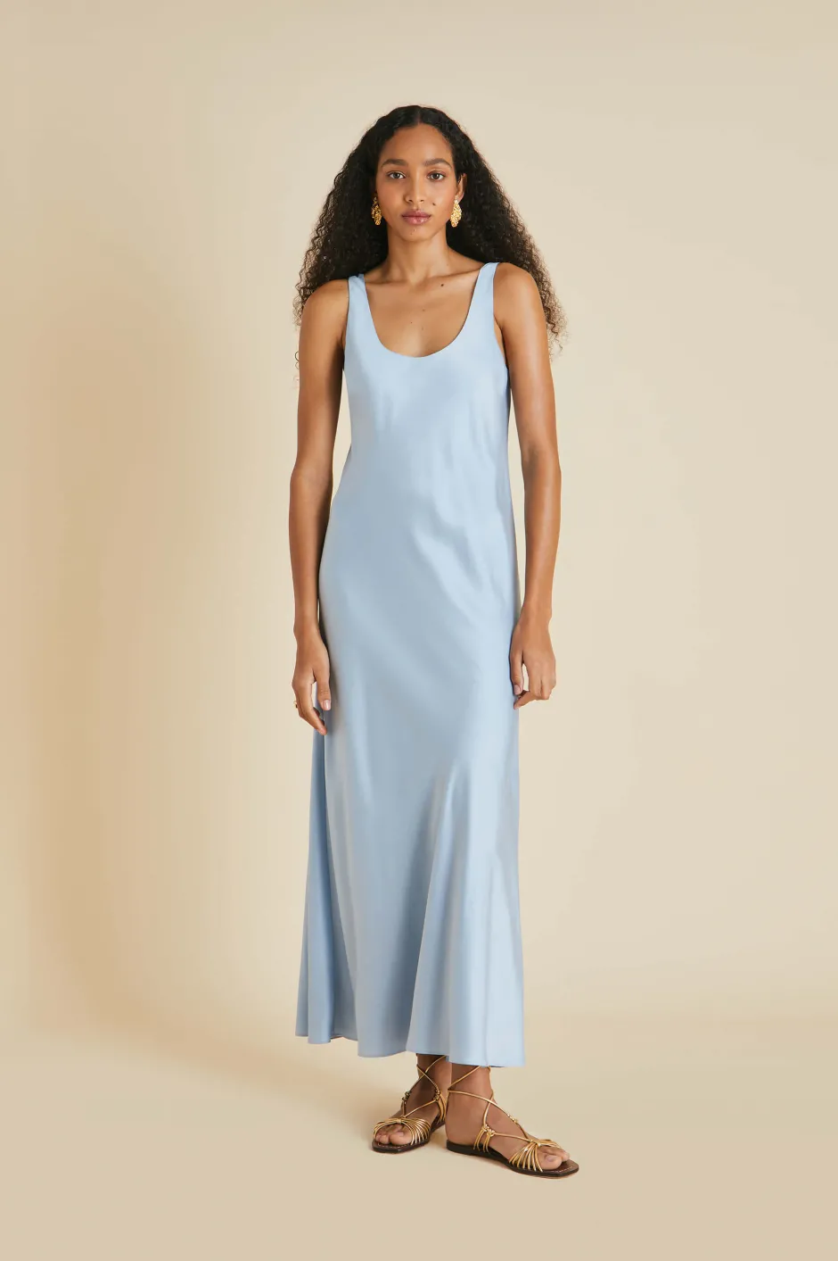 Shop Olivia von Halle Dali Powder Blue Slip Dressin Sandwashed Silk PowderBlue