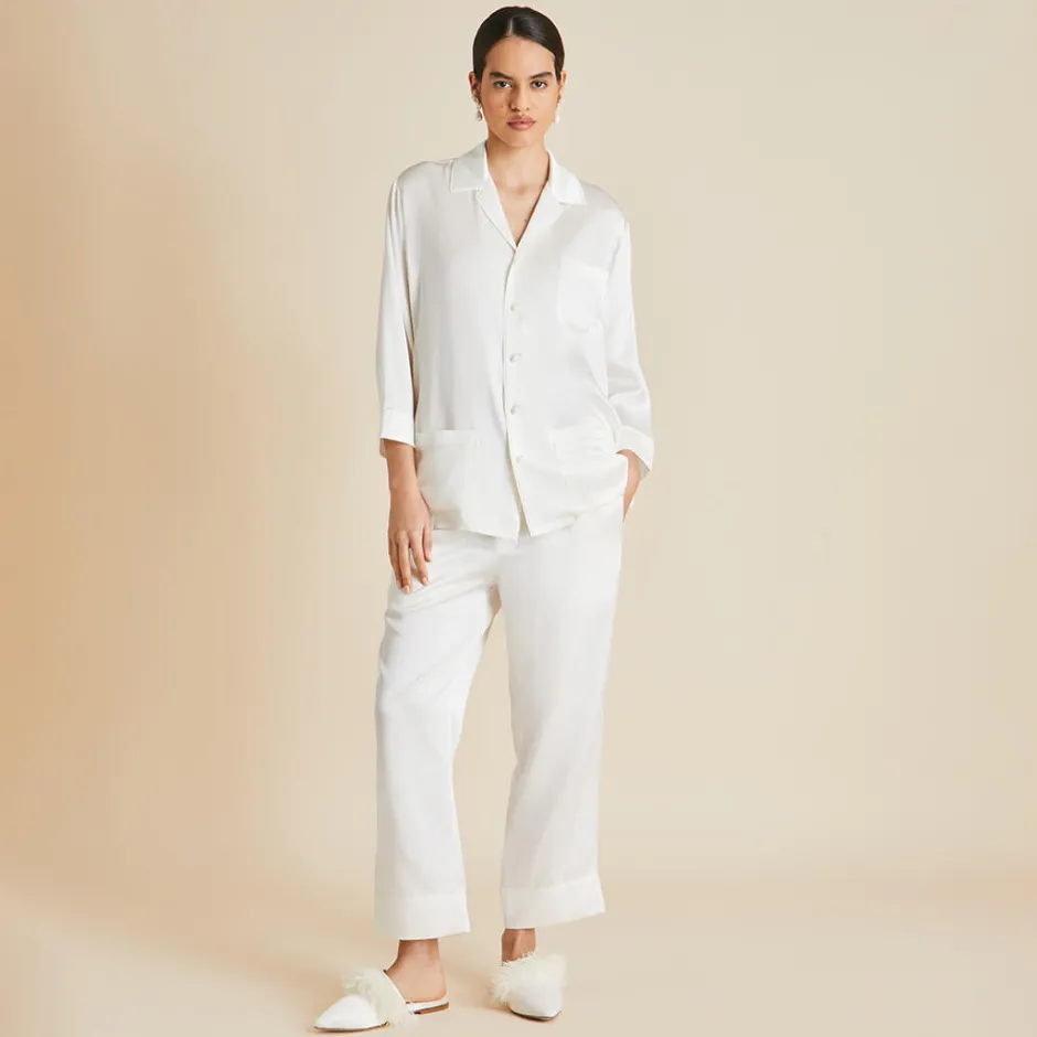 Shop Olivia von Halle Fifi Pearl Pajamasin Silk Satin Ivory