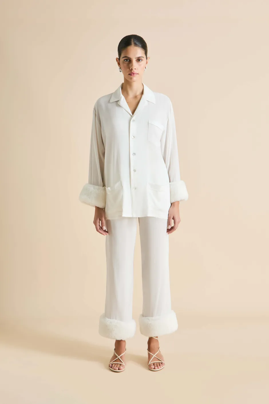 Flash Sale Olivia von Halle Fifi Snow White Pajamasin Silk Crêpe de Chine Ivory